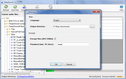 DeepSound zašifruje soubor do hudby ve formátu VAW a FLAC