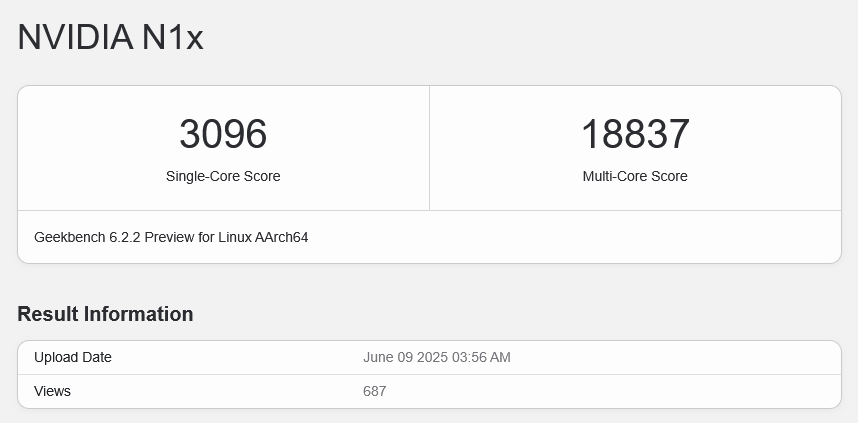 Nvidia N1x v databázi Geekbench