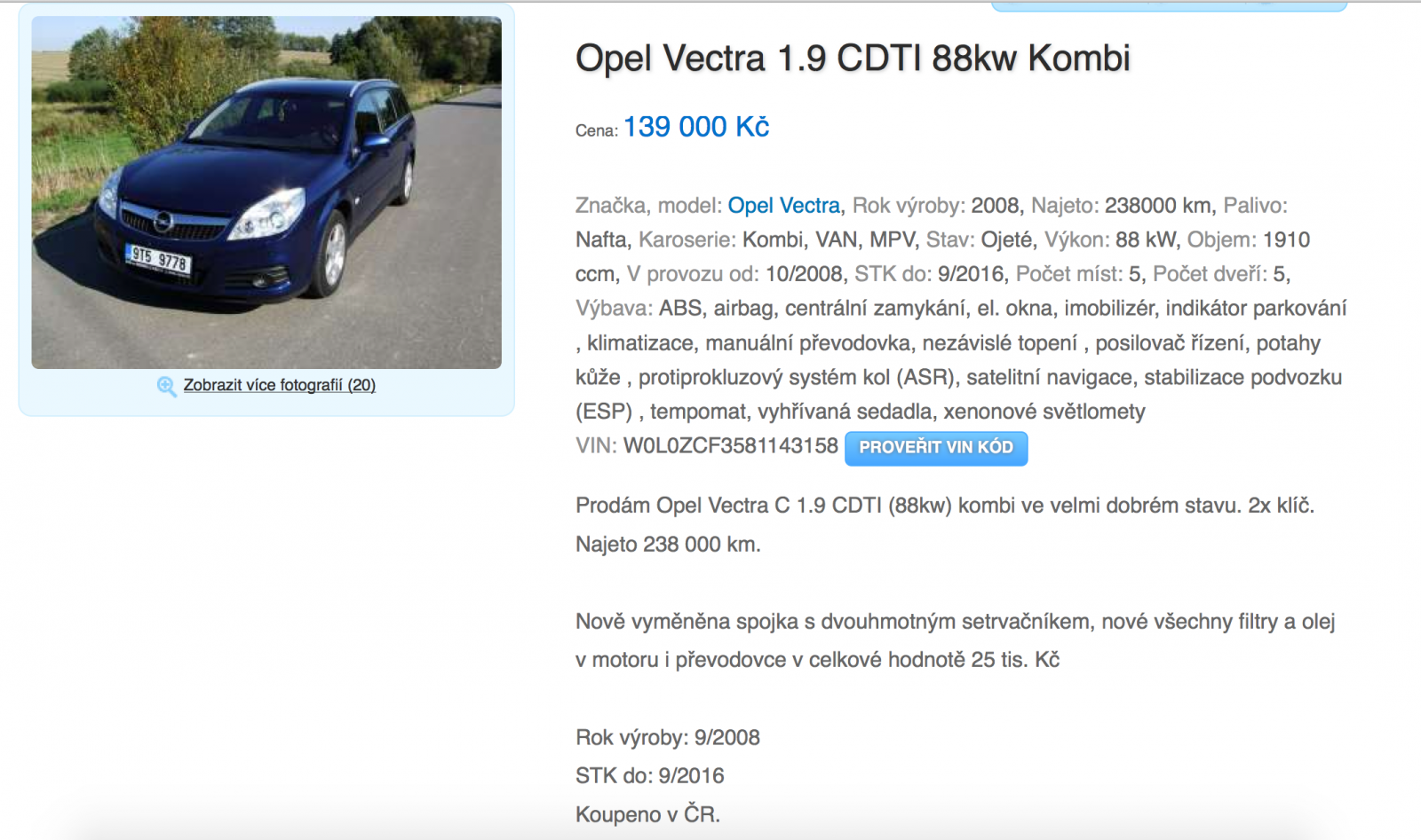 Opel Vectra, Soukromá osoba, do roku 2012 kilometry neověřeny