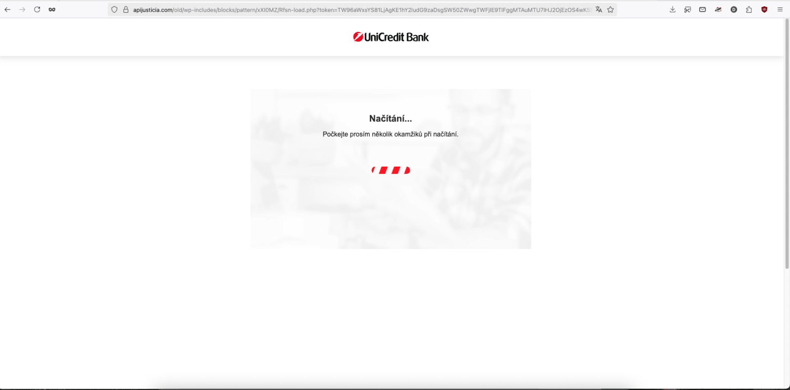 Podvodný web apijusticia.com v barvách UniCredit Bank. (12. 06. 2025)