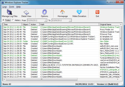 Windows Explorer Tracker monitoruje změny v souborovém systému