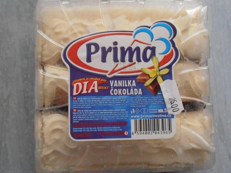 Dort PRIMA vanilka - čokoláda. Obsah jednotlivých balení byl sražený, odloučený od obalu, obsahoval průhledné krystaly ledu (zjevné známky opětovného zmrazení po roztátí). Při kontrole nebyly zjištěny nevyhovující teploty skladování tohoto výrobku.