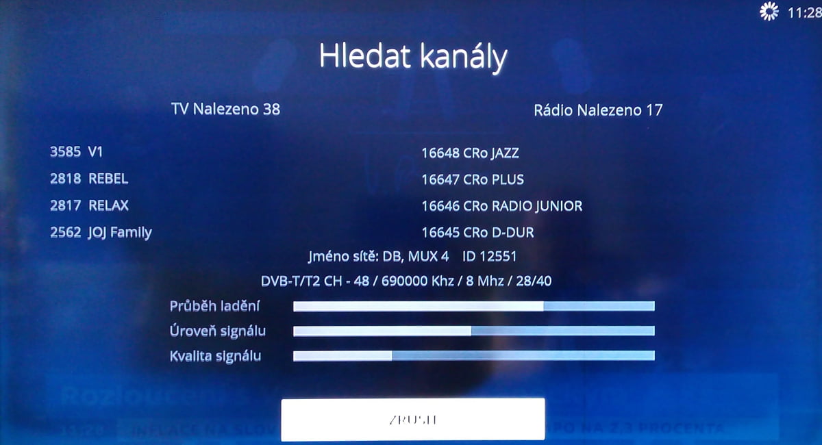 Průběh ladění DVB-T na O2 TV