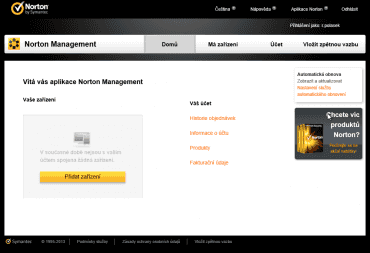 Ve webové aplikaci Norton Management získáte přehled o chráněných zařízeních i zakoupených produktech