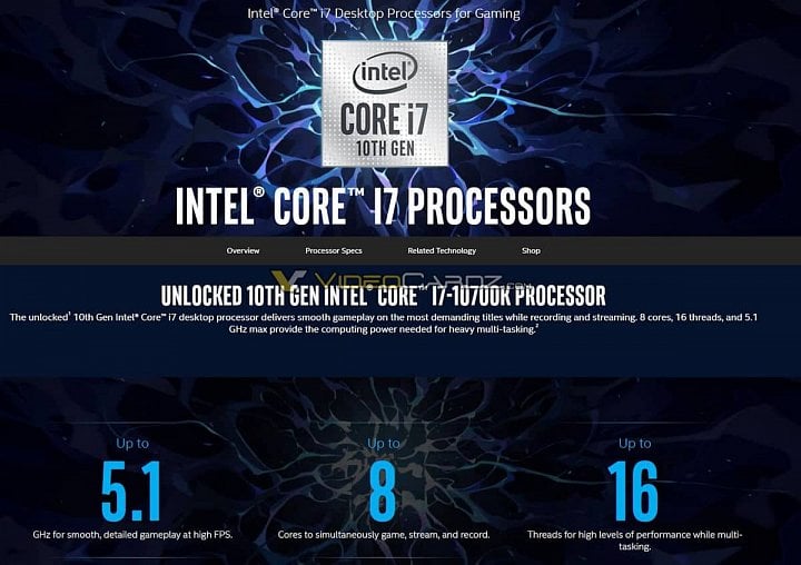 Intel Core i7 10700K promo material VideoCardz