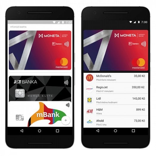 Android Pay podporují mBank, Moneta a J&T