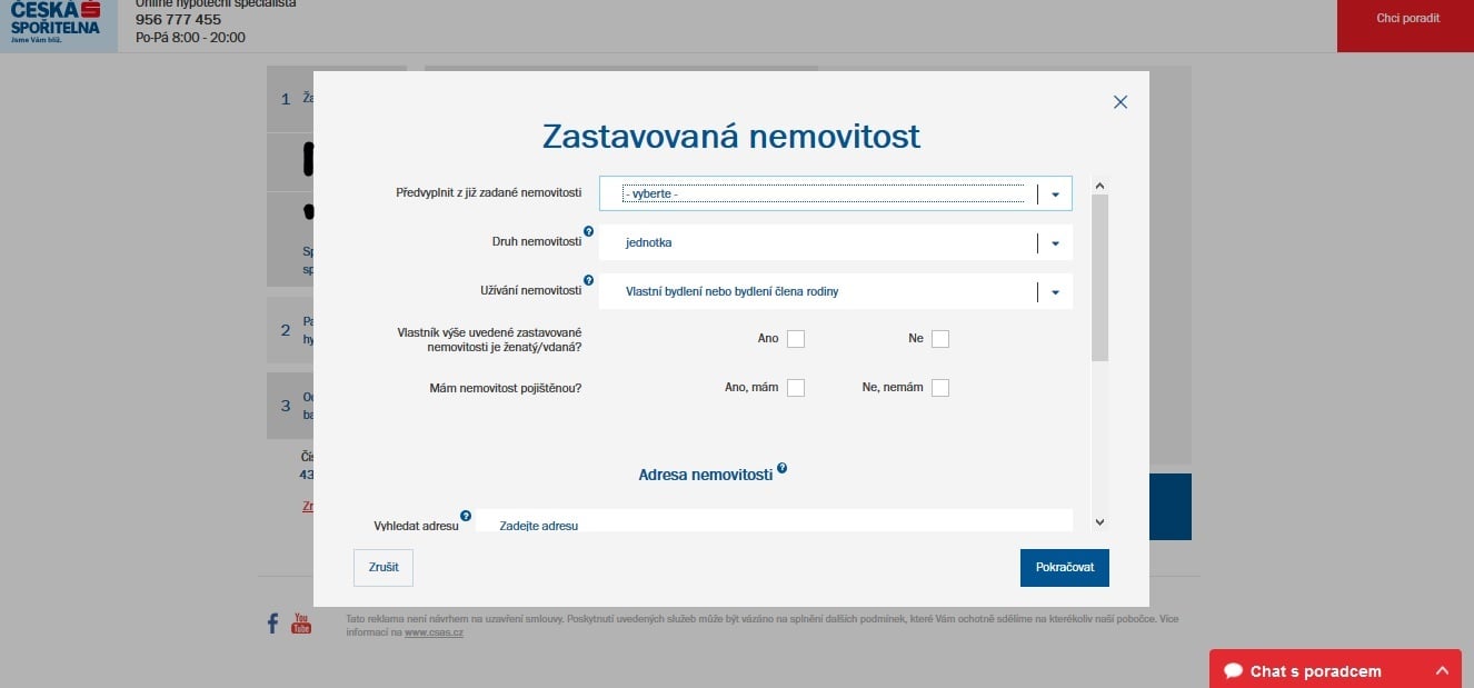 online sjednání hypotéky u čs