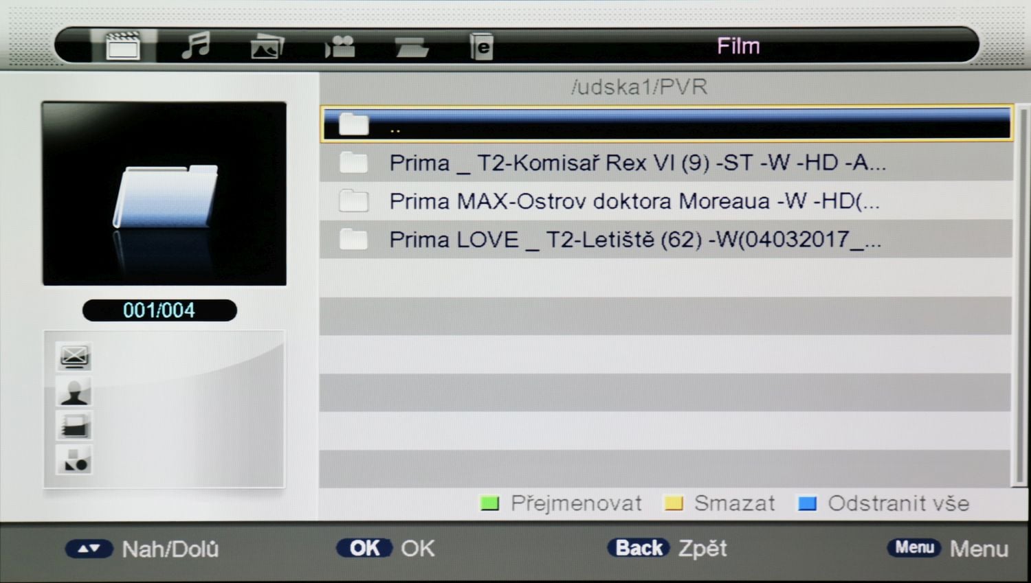 Seznam nahrávek na externím disku.