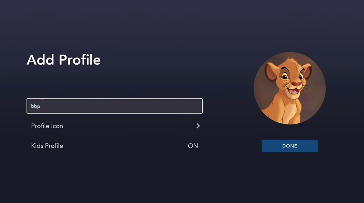 Vytváření profilu k uživatelskému účtu Disney+