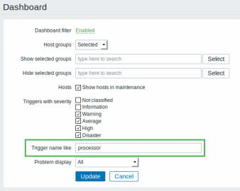 Zabbix 3.0 dashboard filter by trigger