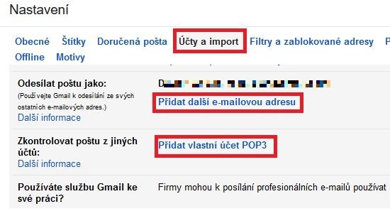 Konfigurace e-mailového klienta Gmail ve webovém rozhraní 