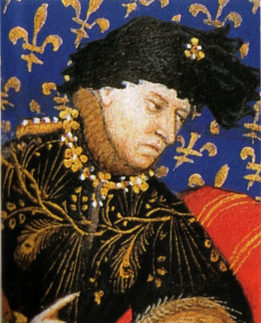 Karel na vitráži v Évreux.