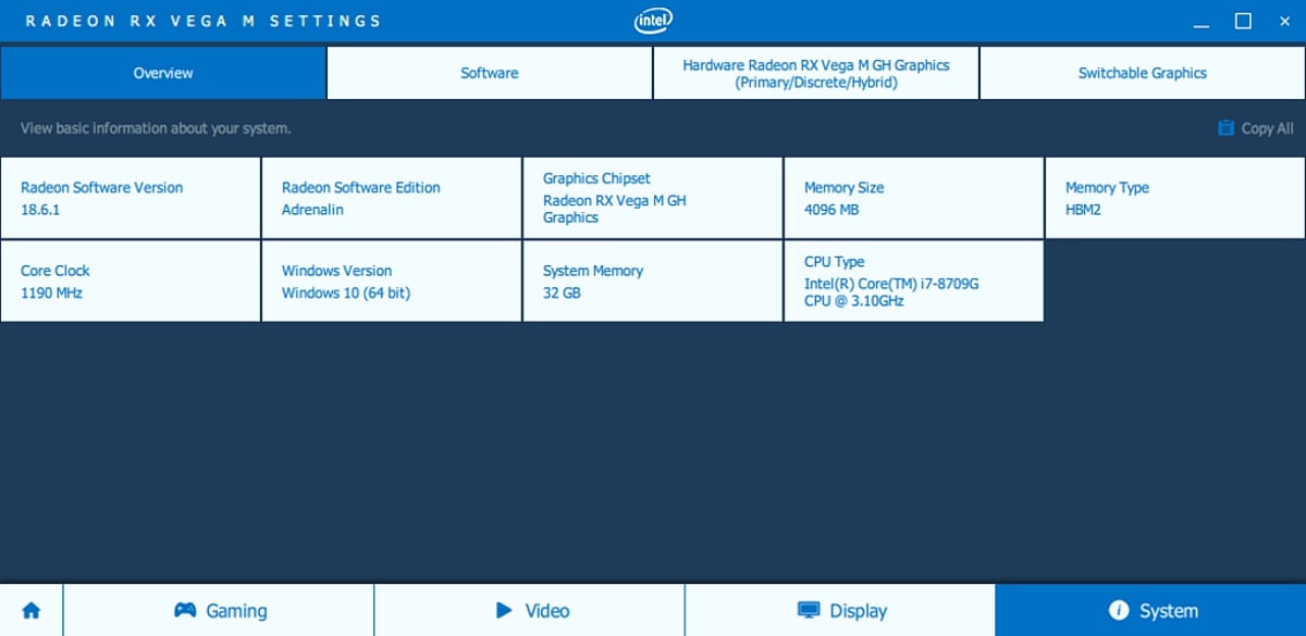 Systémové informace – Kaby G7