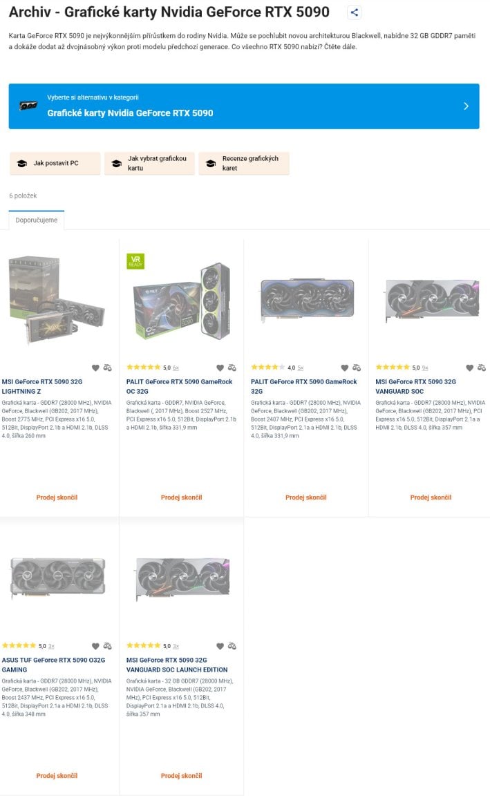 Grafické karty Nvidia GeForce RTX 5090 na Alza.cz
