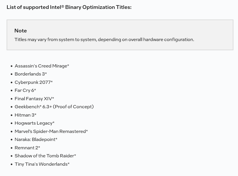 Hry a programy, které nyní mají podporu Intel Binary Optimization Tool