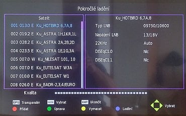 Mohl jsem ladit pouze DVB-T, takže tady je alespoň základní obrazovka televizoru pro satelitní připojení.