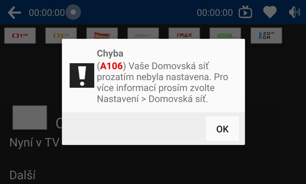 Dokud nenastavíte tzv. Domovskou síť, nemůžete využít všech funkcí.