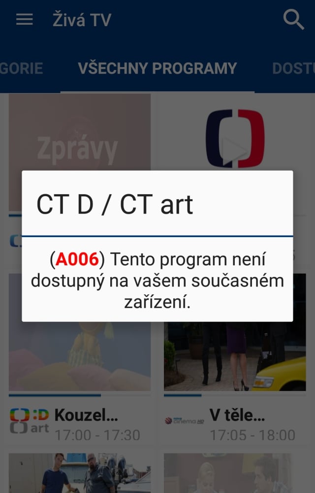 Aplikace v rámci zkušebního provozu zatím pracuje s vybranými TV stanicemi.