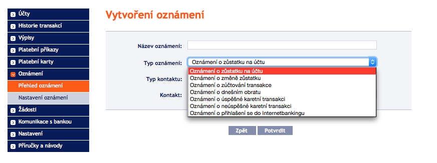 Internetové bankovnictví PPF banky.