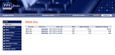 Internetové bankovnictví PPF banky.