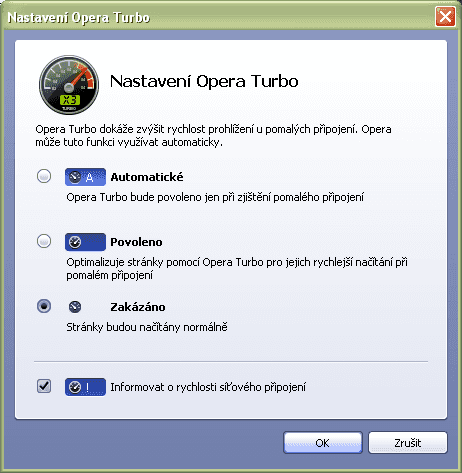 <p>Nastavení funkce Turbo pro rychlejší načítání webových stránek.</p>