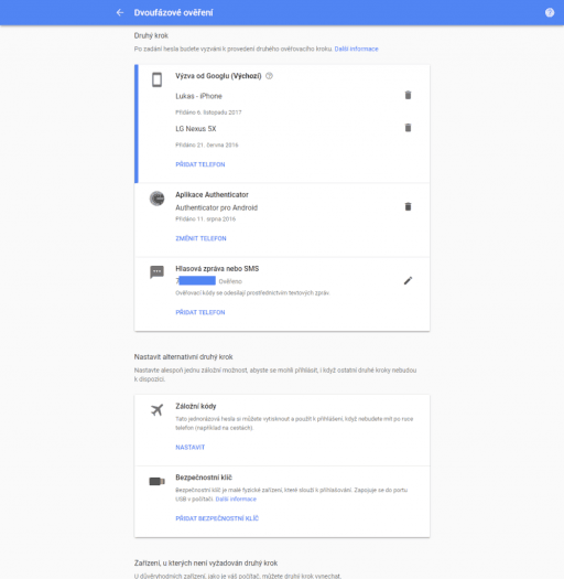 Google nabízí široké možnosti dvoufázového ověření