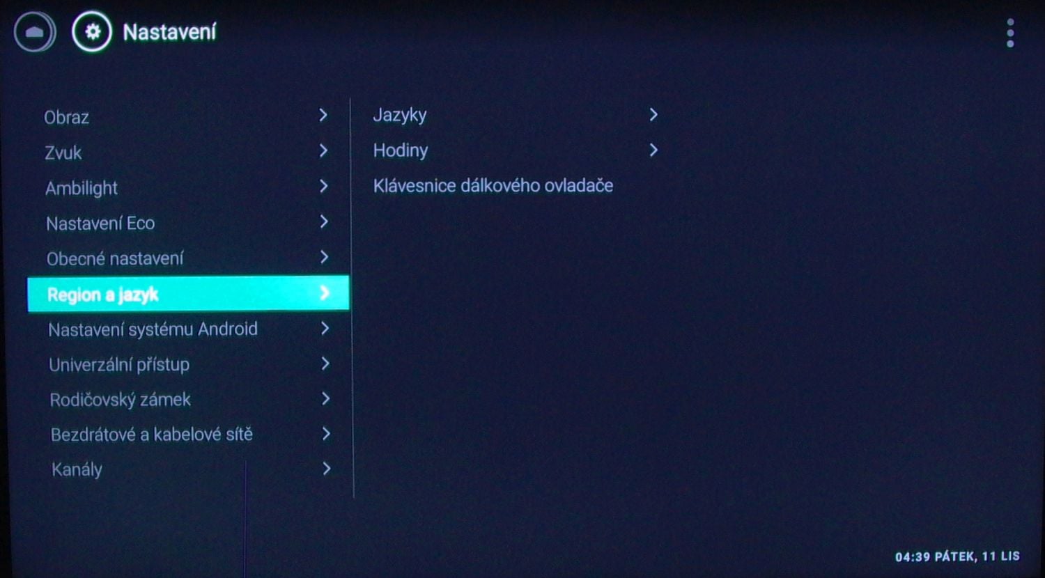 Philips 65PUS7601 - menu nastavení