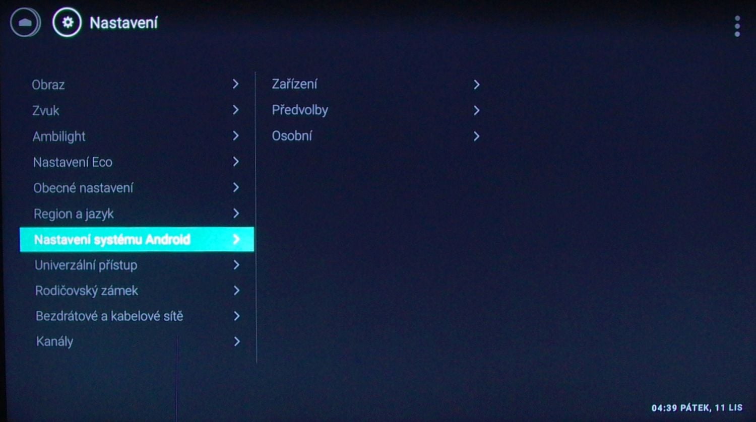 Philips 65PUS7601 - menu nastavení