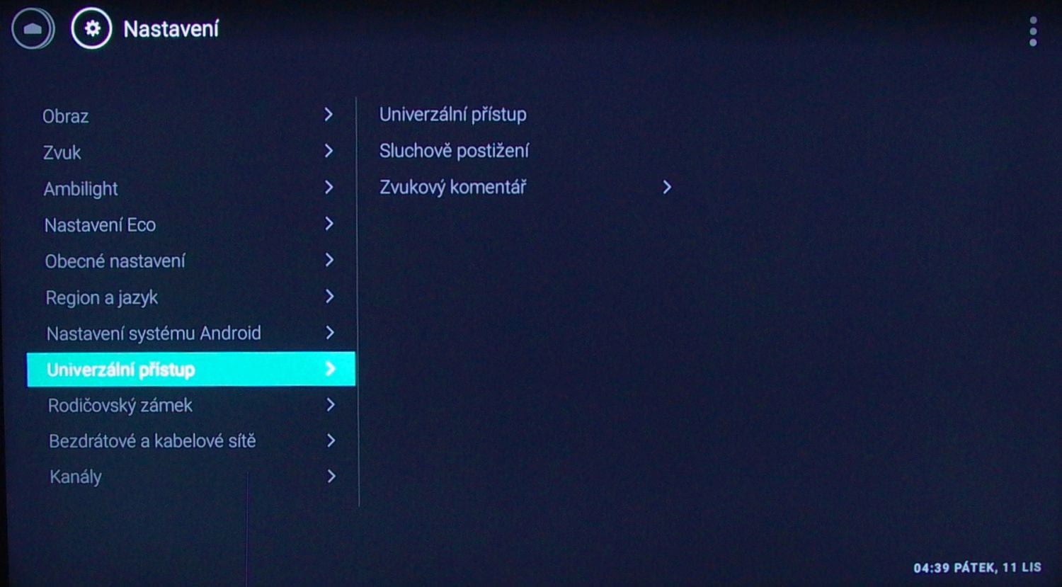 Philips 65PUS7601 - menu nastavení