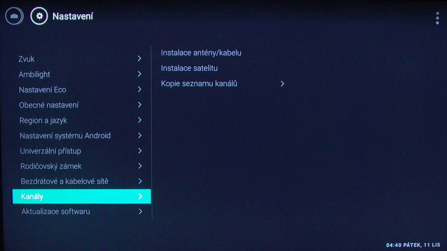 Philips 65PUS7601 - menu nastavení