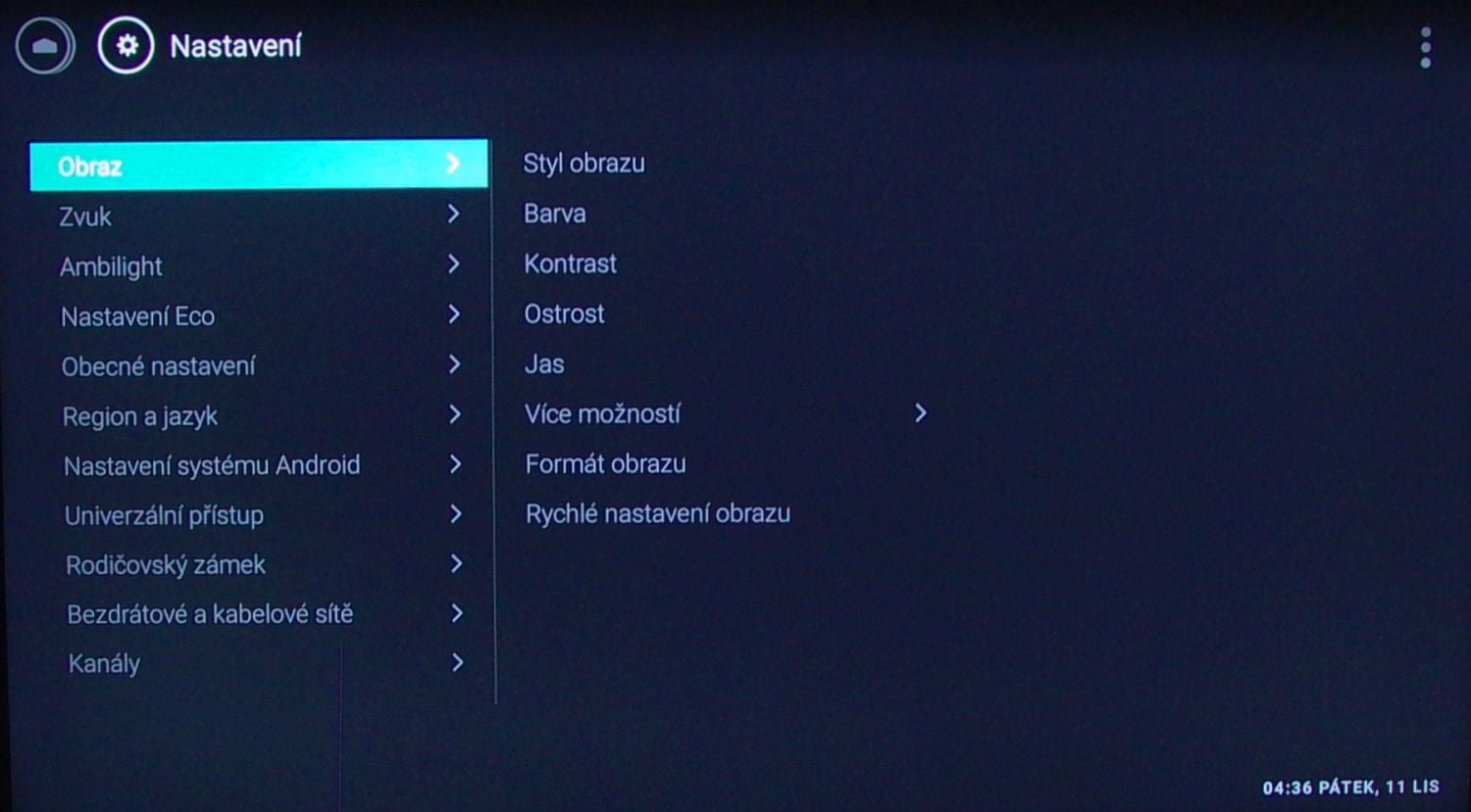 Philips 65PUS7601 - menu nastavení