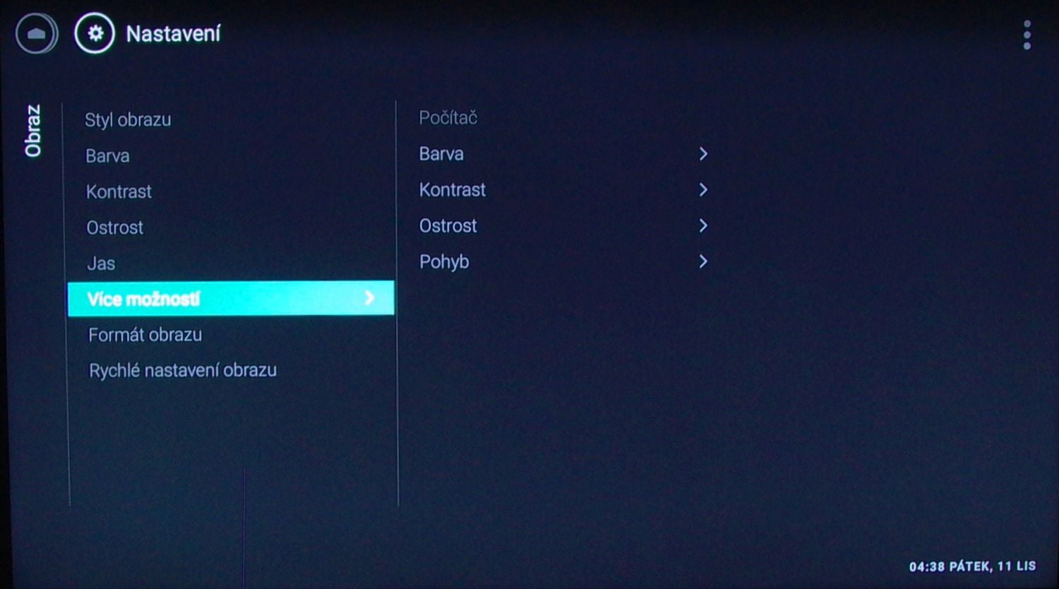 Philips 65PUS7601 - menu nastavení