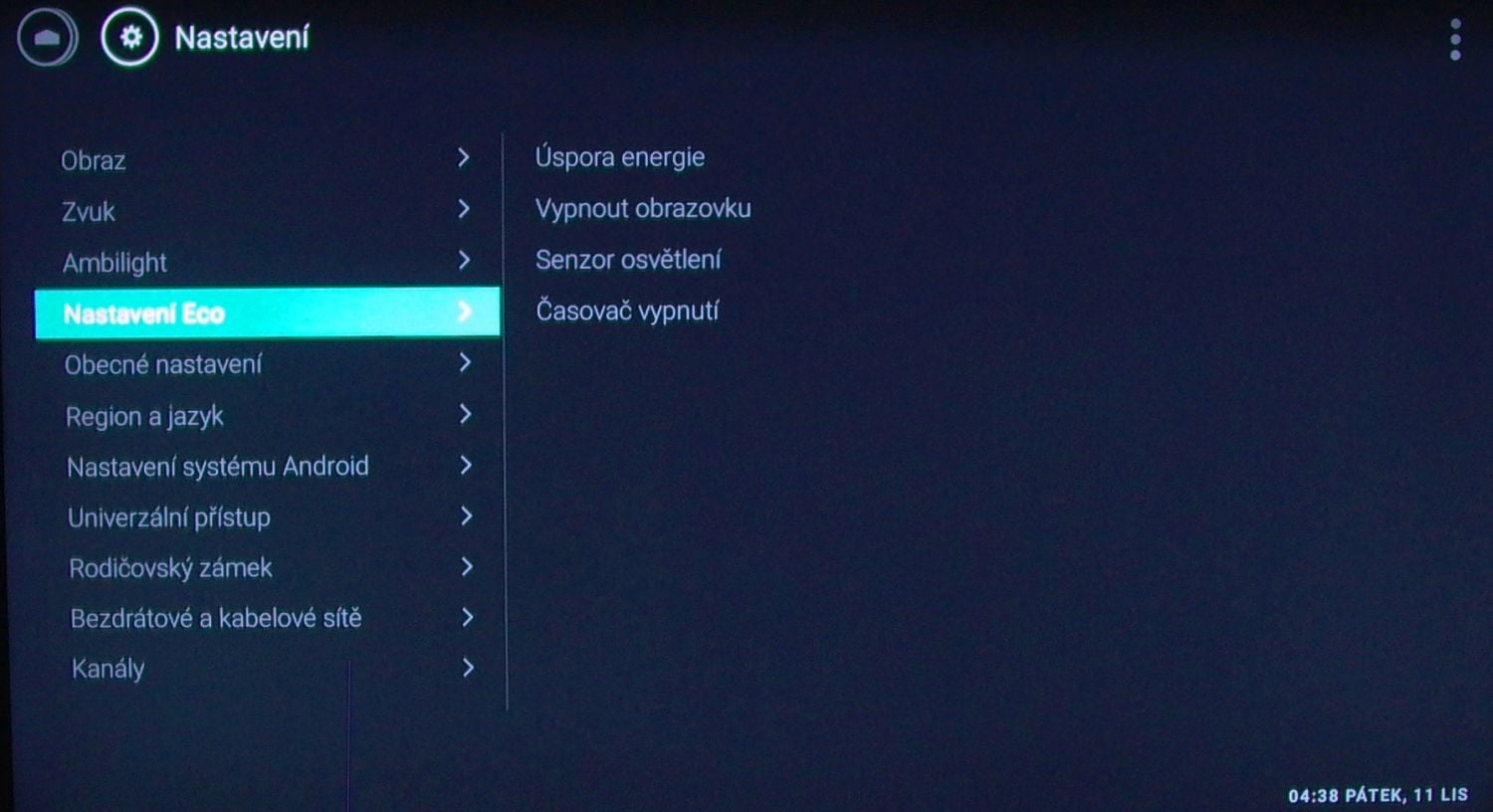 Philips 65PUS7601 - menu nastavení