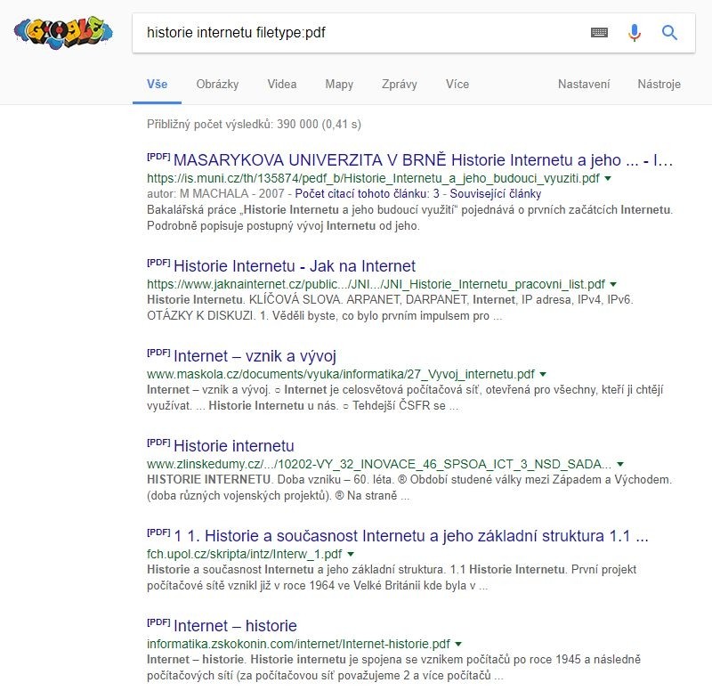 Pokud hledáte soubor ve formátu PDF, tak to Googlu řekněte, ať ví, co má hledat