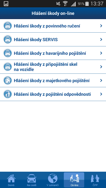 Hlášení pojistných událostí. Po prokliku budete přesměrováni na webové stránky pojišťovny