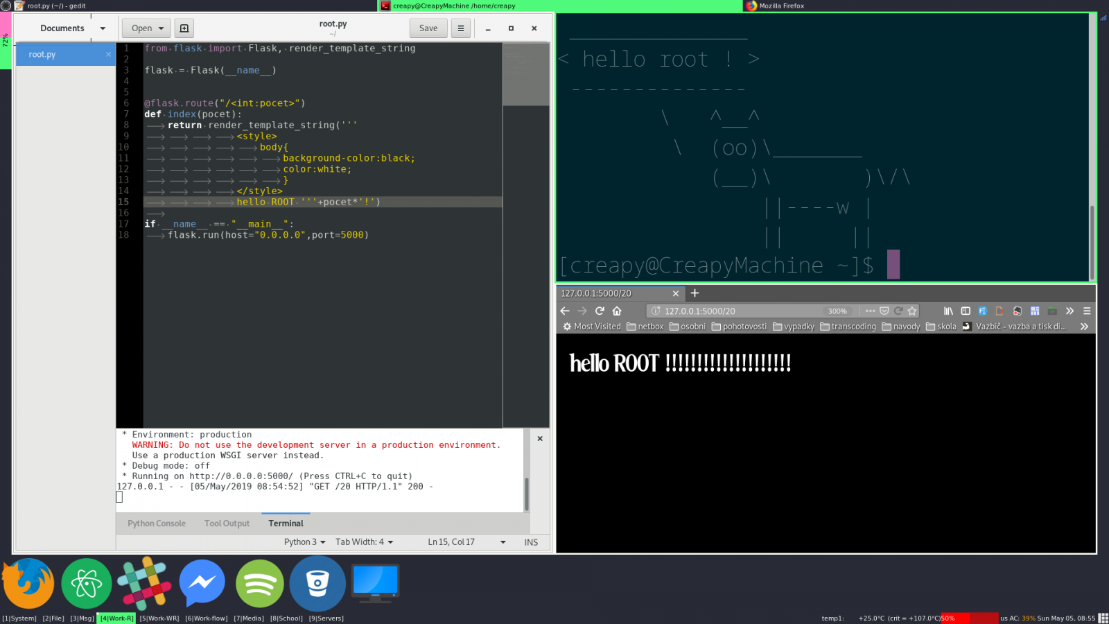 awesomewm, gedit, terminator, firefox