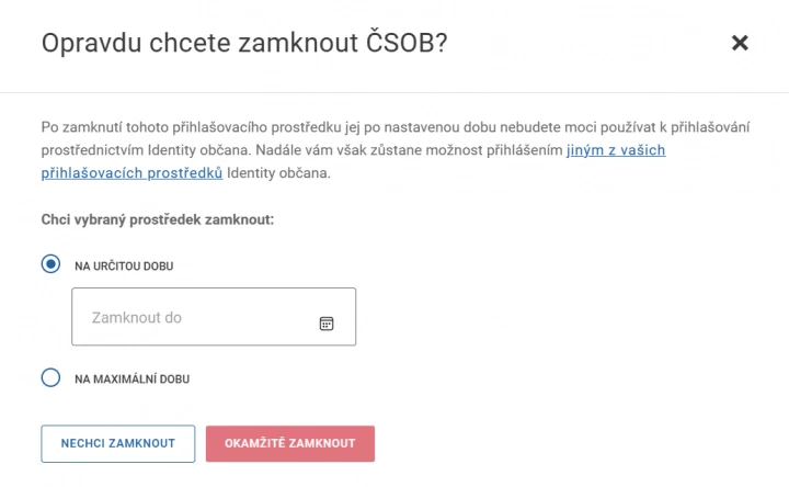 Identita občana - parametru zamknutí