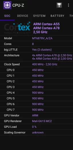 Informace o procesoru z CPU-Z