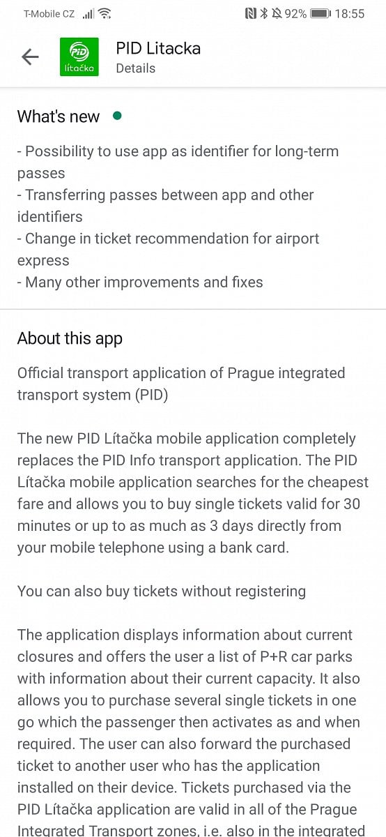 Mobilní aplikace PID Lítačka a odbavení dlouhodobého jízdného