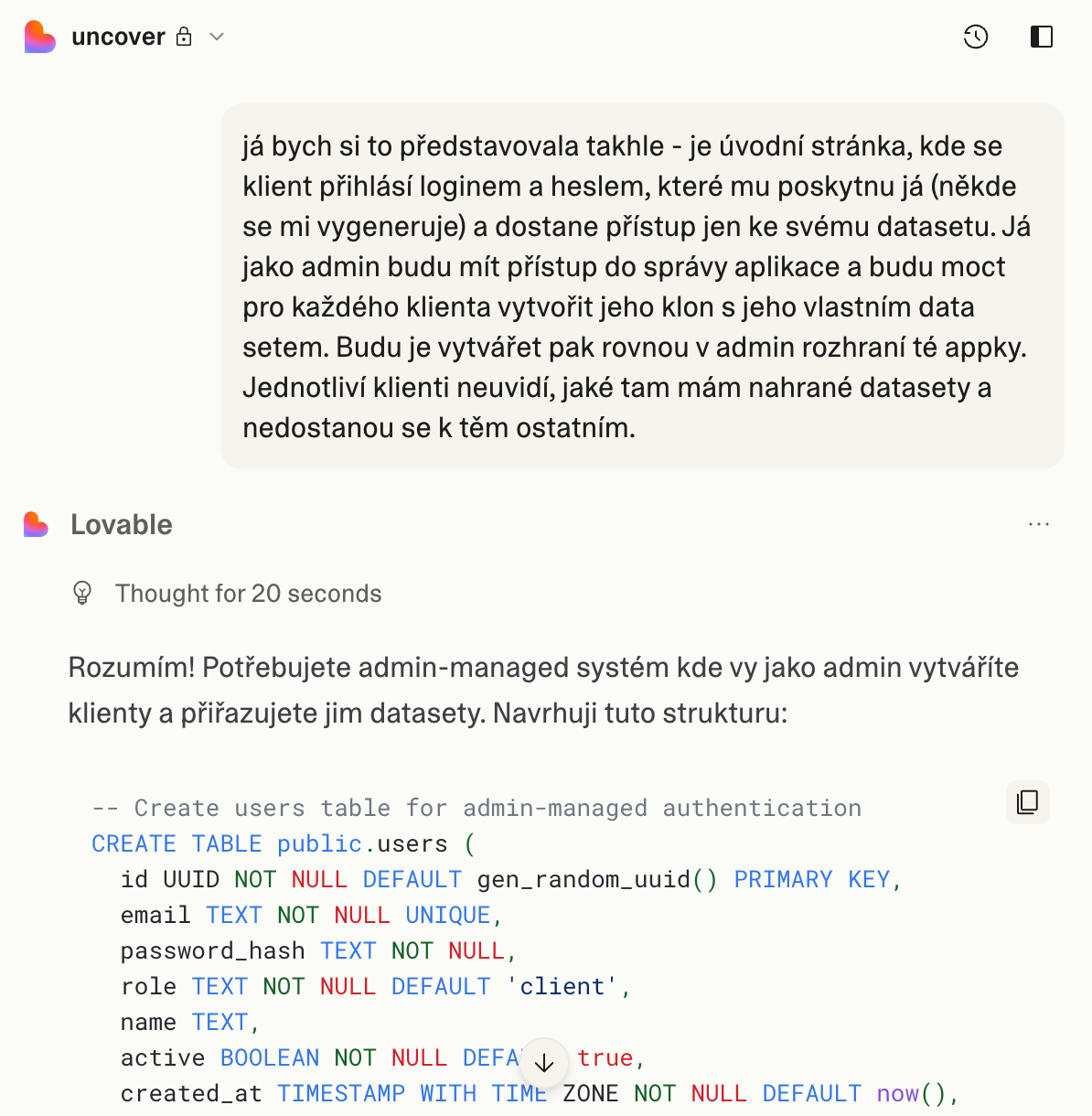 Ukázka promptu v mé řeči a začátek práce robota.