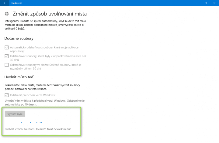Potvrďte svůj záměr tlačítkem Vyčistit nyní. Akce může trvat pár minut