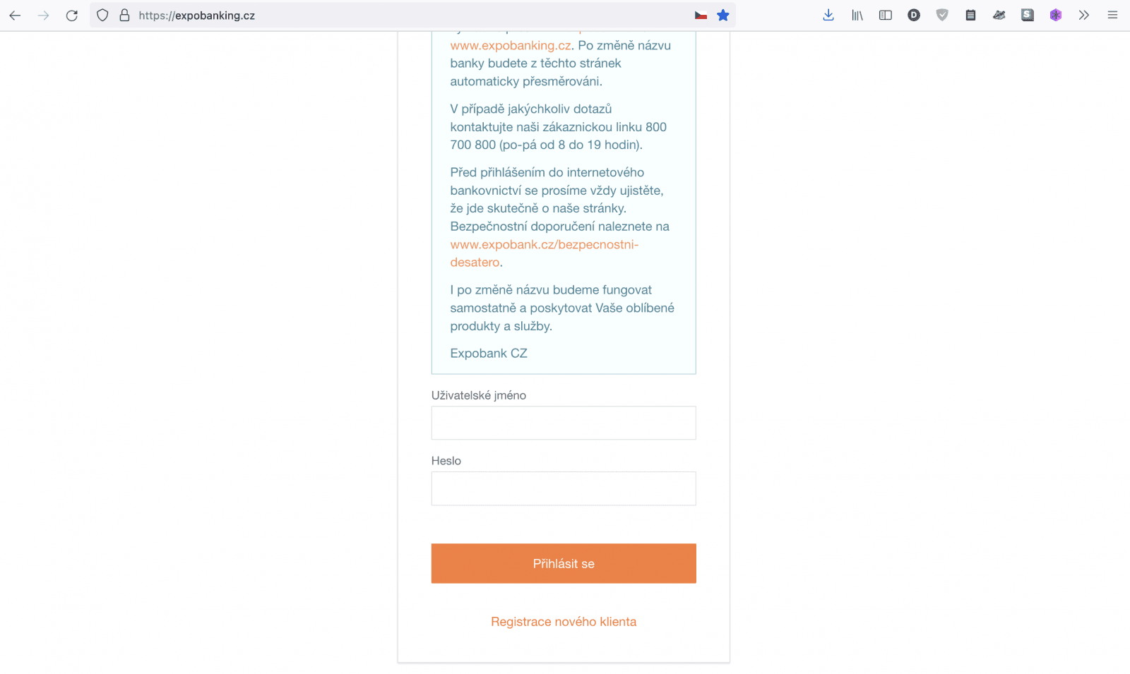 Internetové bankovnictví Expobank, měnící se na Max banku. (3. 10. 2022)