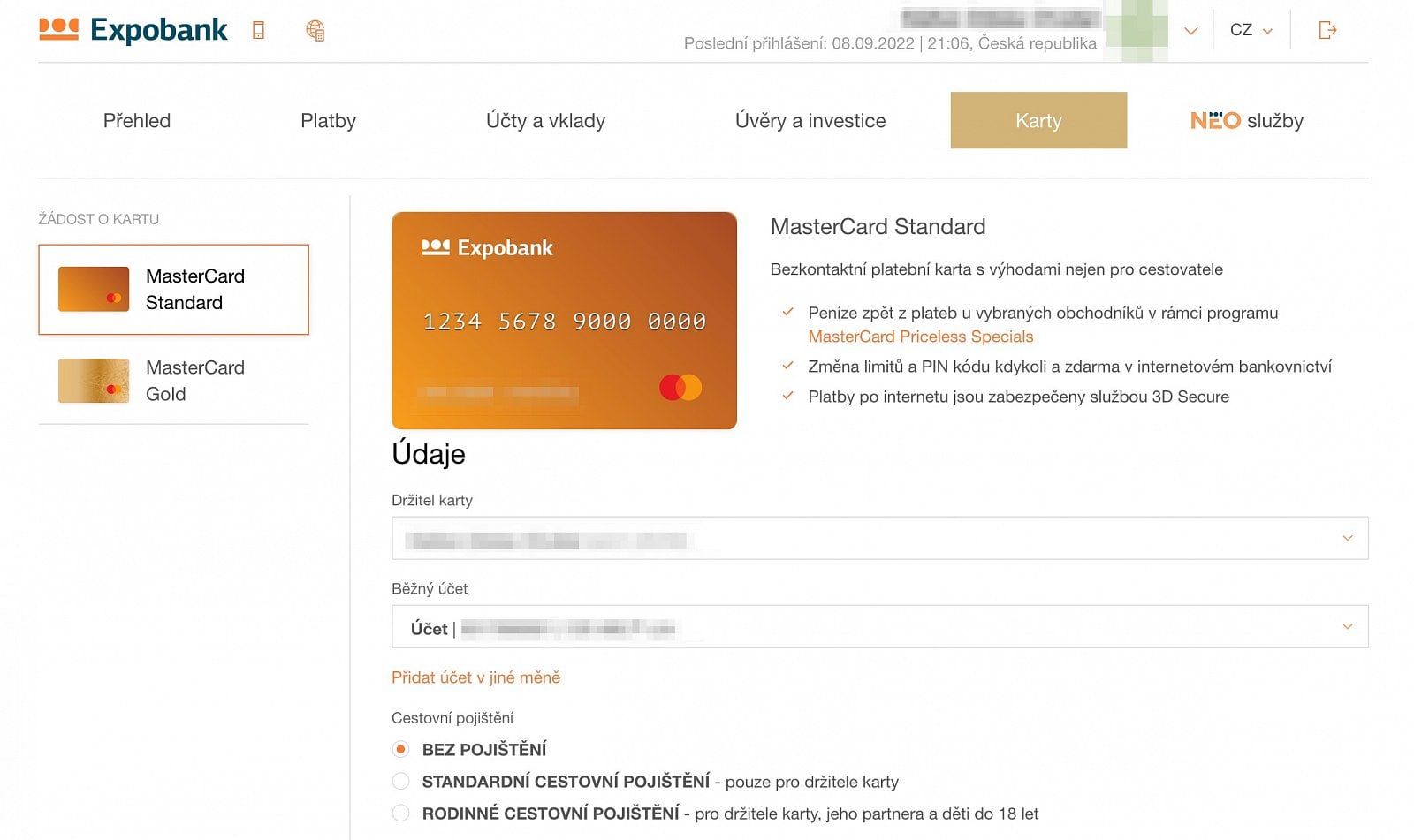 Internetové bankovnictví Expobank, měnící se na Max banku. (3. 10. 2022)