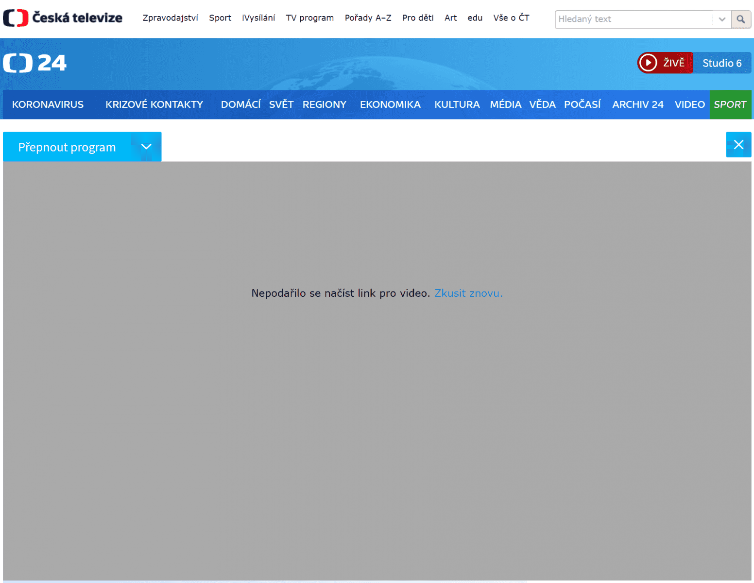 Nefungující iVysílání