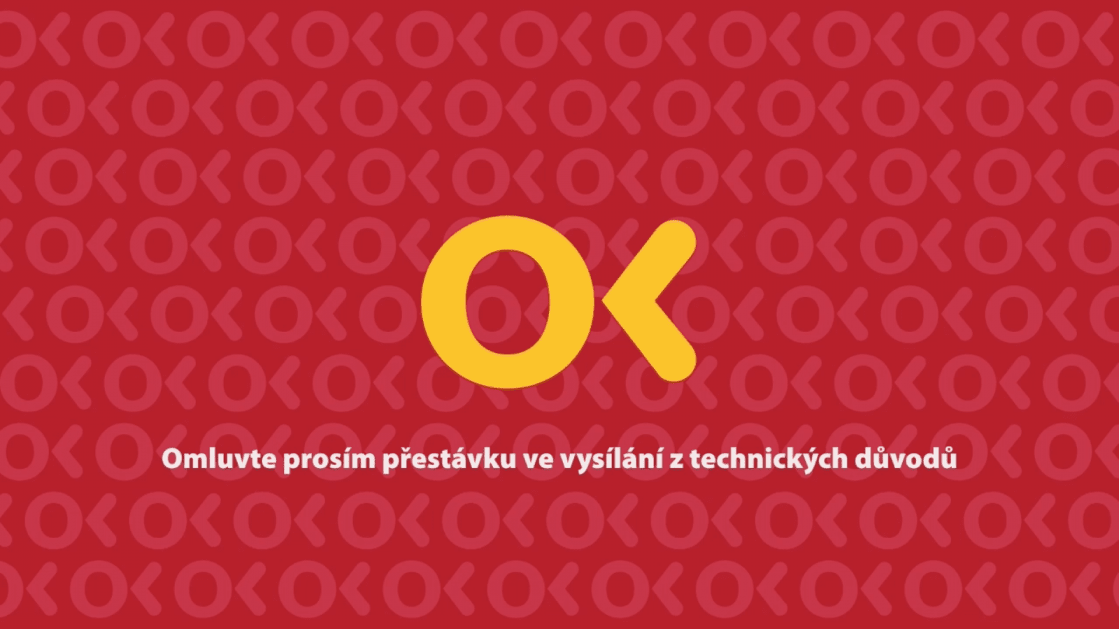 Statická obrazovka s informací o přerušení vysílání OK TV z technických důvodů (snímek z 30. října 2025)