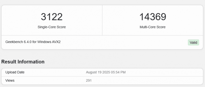 Procesor Ryzen 5 9500F v databázi Geekbench