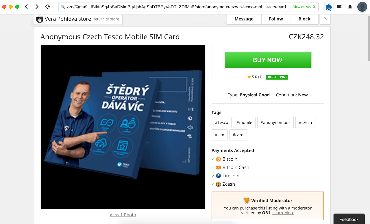 Anonymní české SIM karty na platformě OpenBazaar