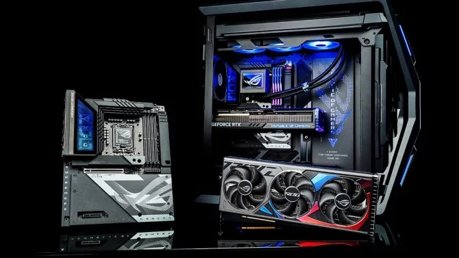Asus ROG Maximus Z790 Hero BTF - koncepce desky s konektory a kabely ze zadní strany