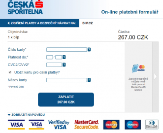Platba objednané karty on-line.