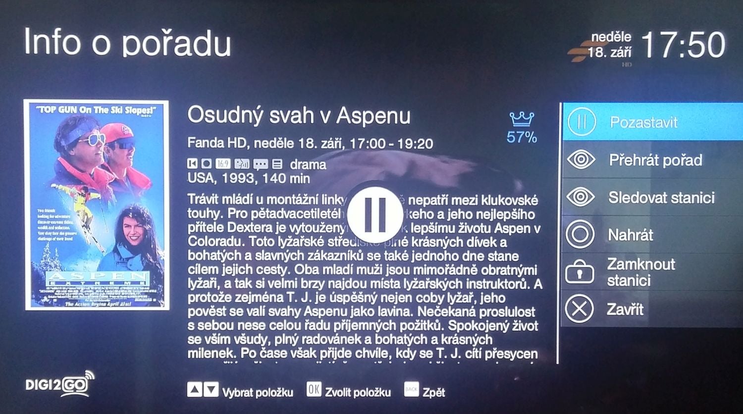 Digi2GO, set-top box Arris VIP1113 - EPG